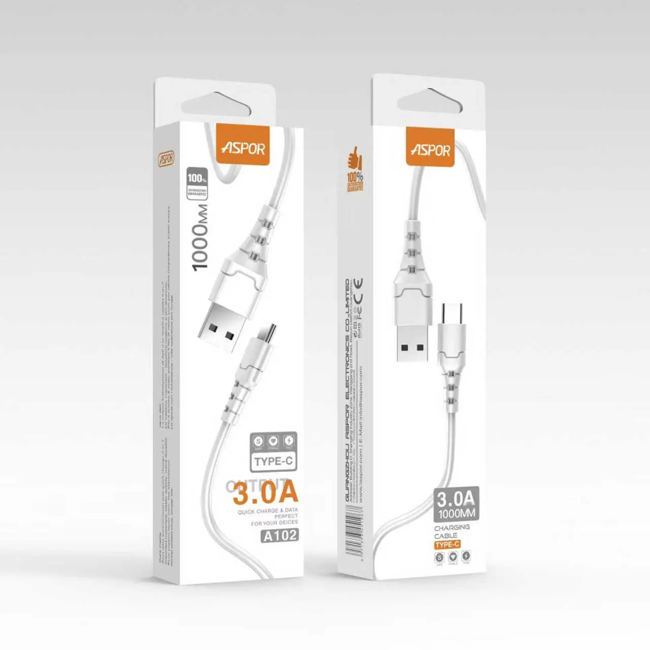 A102 ASPOR — Cable 3A USB А to type C 1M