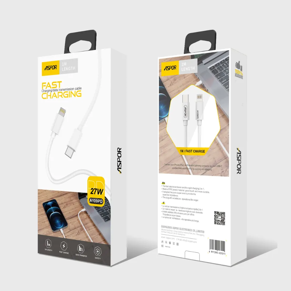 A109PD ASPOR — Cable 27w Type C to Lightning 1M