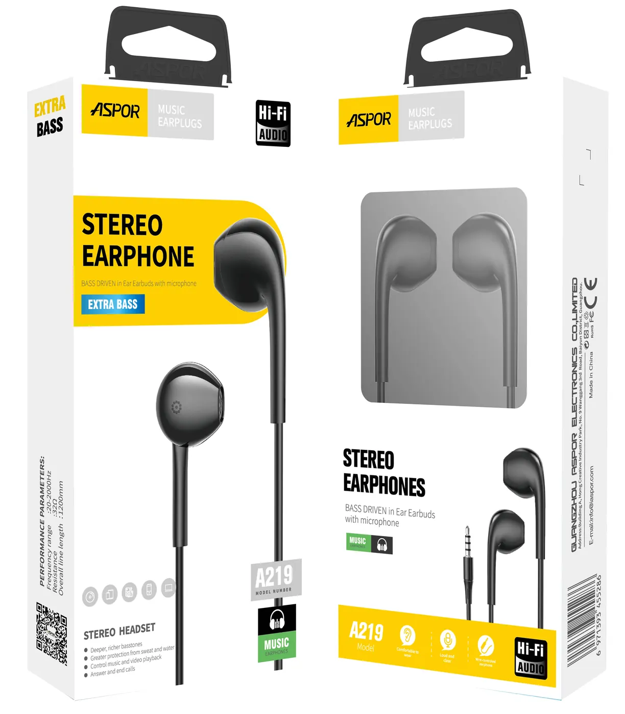 A219 ASPOR — Earphones 3.5mm 1.2M