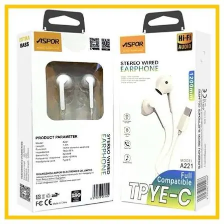 A221 ASPOR — Earphones Type C 1.2M White