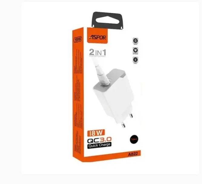A822 ASPOR - Charger 18w USB A + type C cable