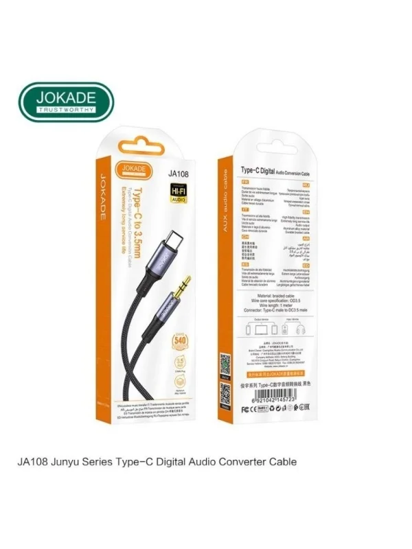 JA108 JOKADE - AUX audio cable (3.5mm-Type C) black