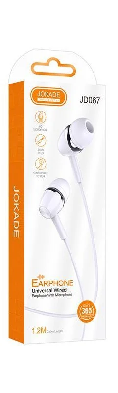 JD067 JOKADE - 3.5mm universal earphones wired control with mic (1.2m)