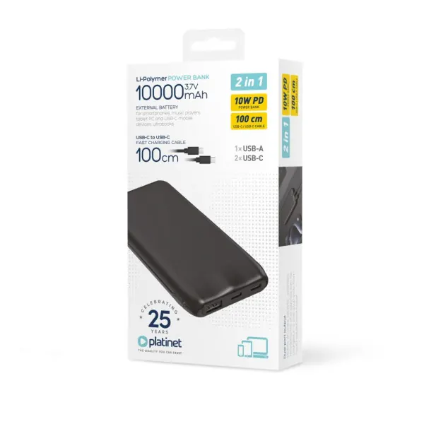 PMPB1010B — Power bank Platinet 10.000mAh + type C cable